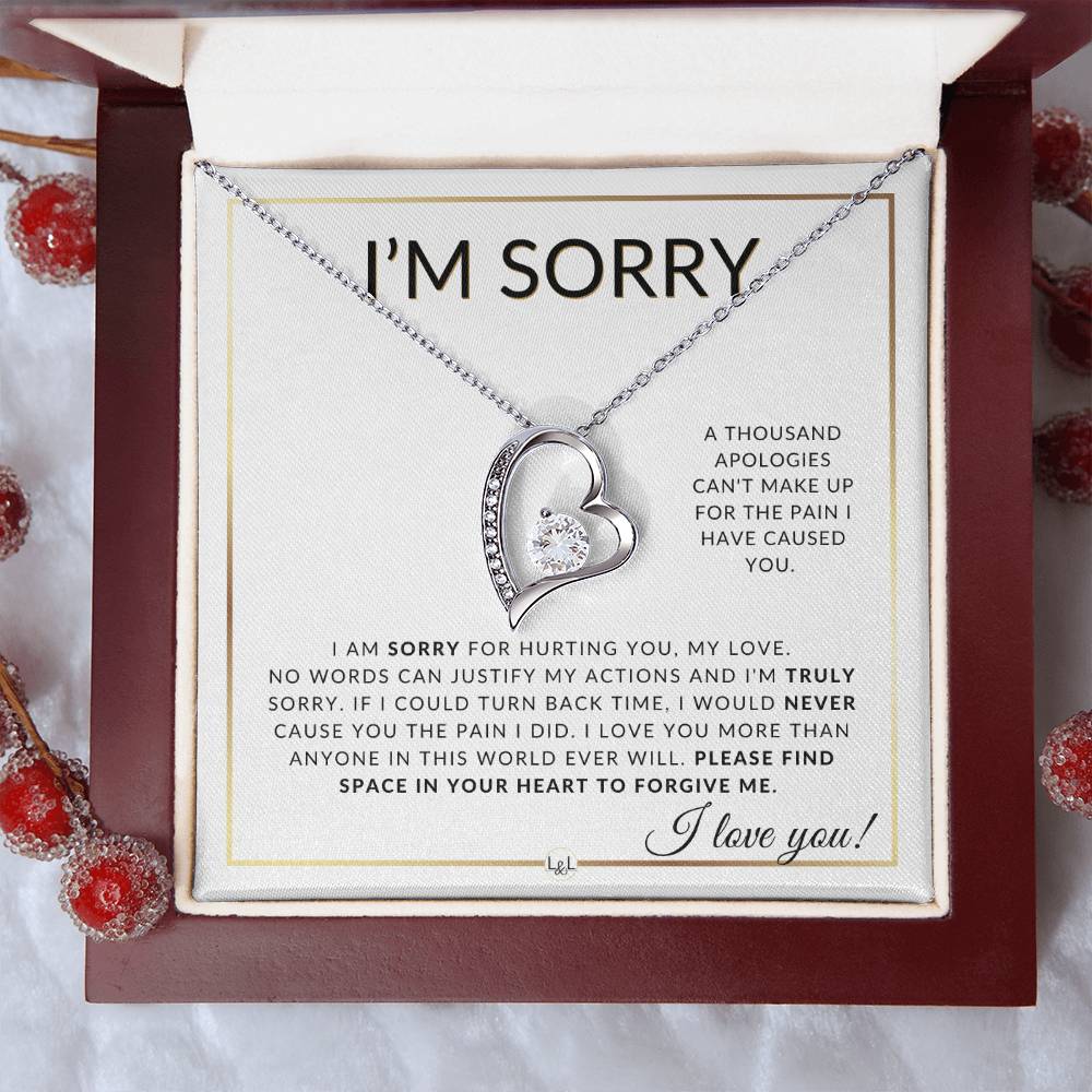 I Am Sorry Gift For Her - Sorry For Hurting You - Apology Gift For Wife, Fiancée, or Girlfriend - Beautiful Women's Open Heart Pendant Necklace + Heartfelt Message - Liliana and Liam