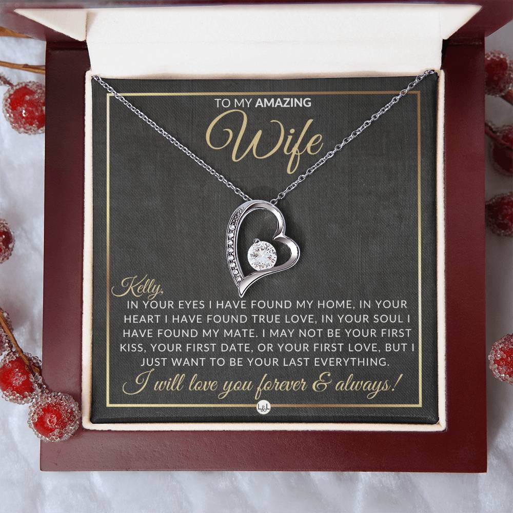Unique Gift For Your Wife With Personalization - Open Heart Pendant Necklace - Great Christmas, Birthday, or Anniversary Present - Liliana and Liam