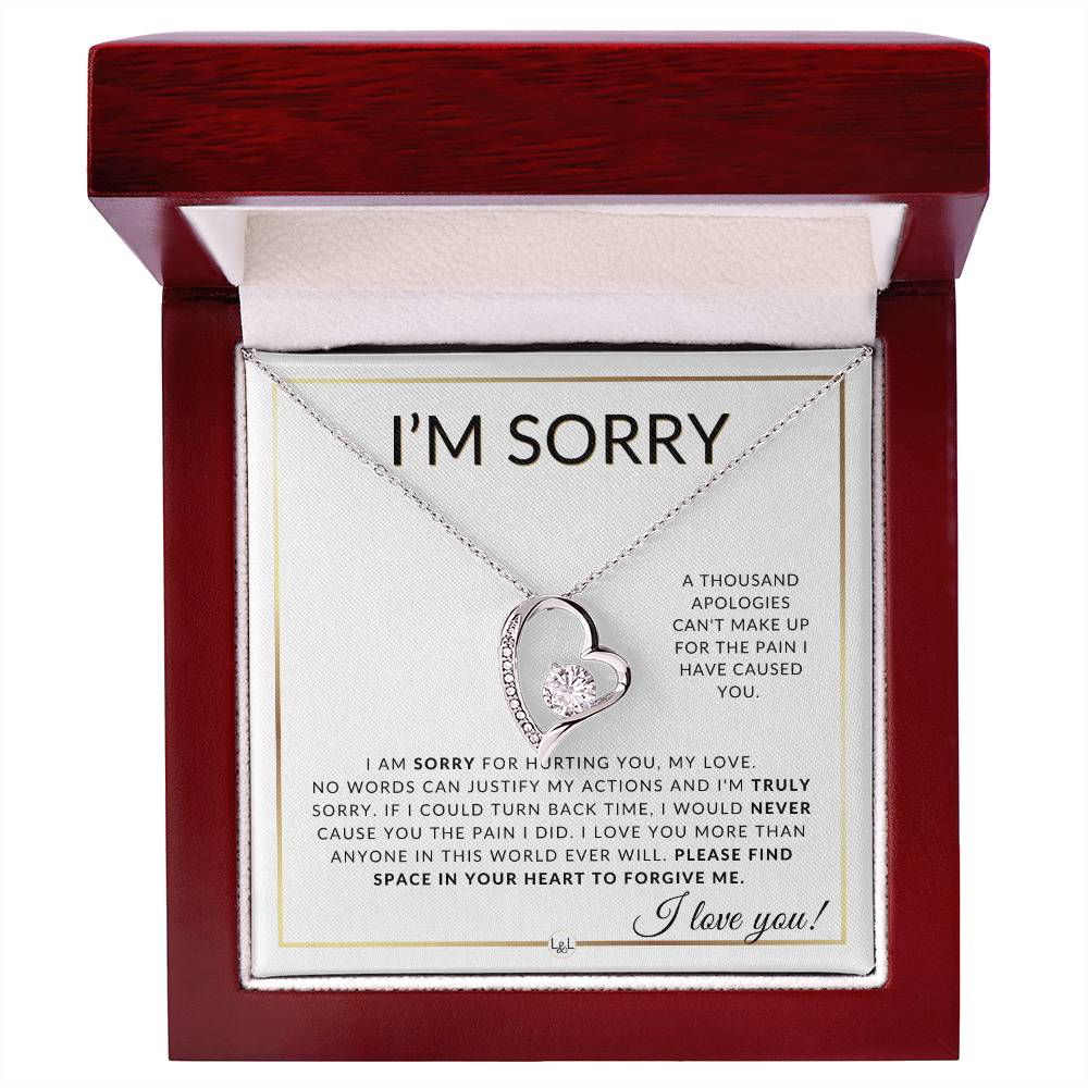 I Am Sorry Gift For Her - Sorry For Hurting You - Apology Gift For Wife, Fiancée, or Girlfriend - Beautiful Women's Open Heart Pendant Necklace + Heartfelt Message - Liliana and Liam