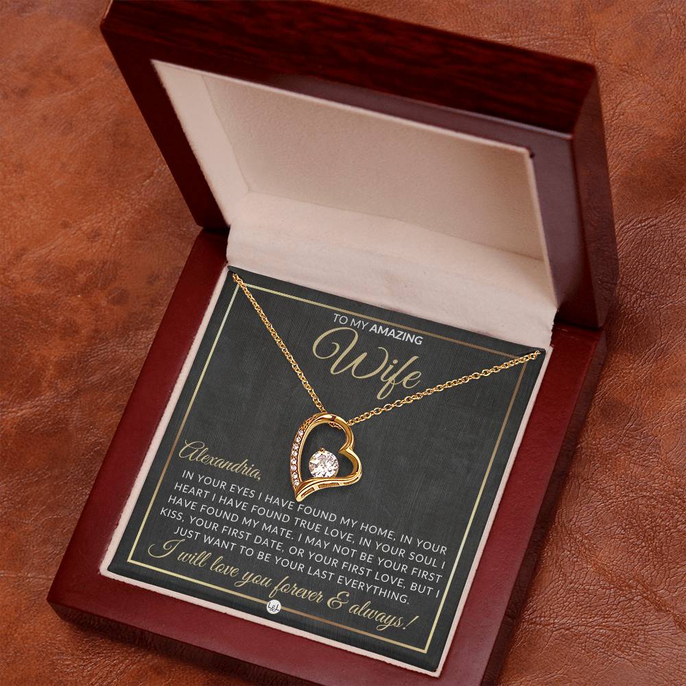 Unique Gift For Wife with Personalization - Open Heart Pendant Necklace - Great Christmas, Birthday, or Anniversary Present