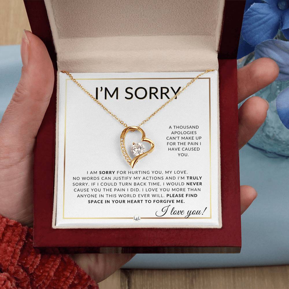I Am Sorry Gift For Her - Sorry For Hurting You - Apology Gift For Wife, Fiancée, or Girlfriend - Beautiful Women's Open Heart Pendant Necklace + Heartfelt Message - Liliana and Liam