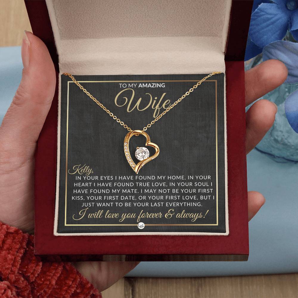 Unique Gift For Your Wife With Personalization - Open Heart Pendant Necklace - Great Christmas, Birthday, or Anniversary Present - Liliana and Liam