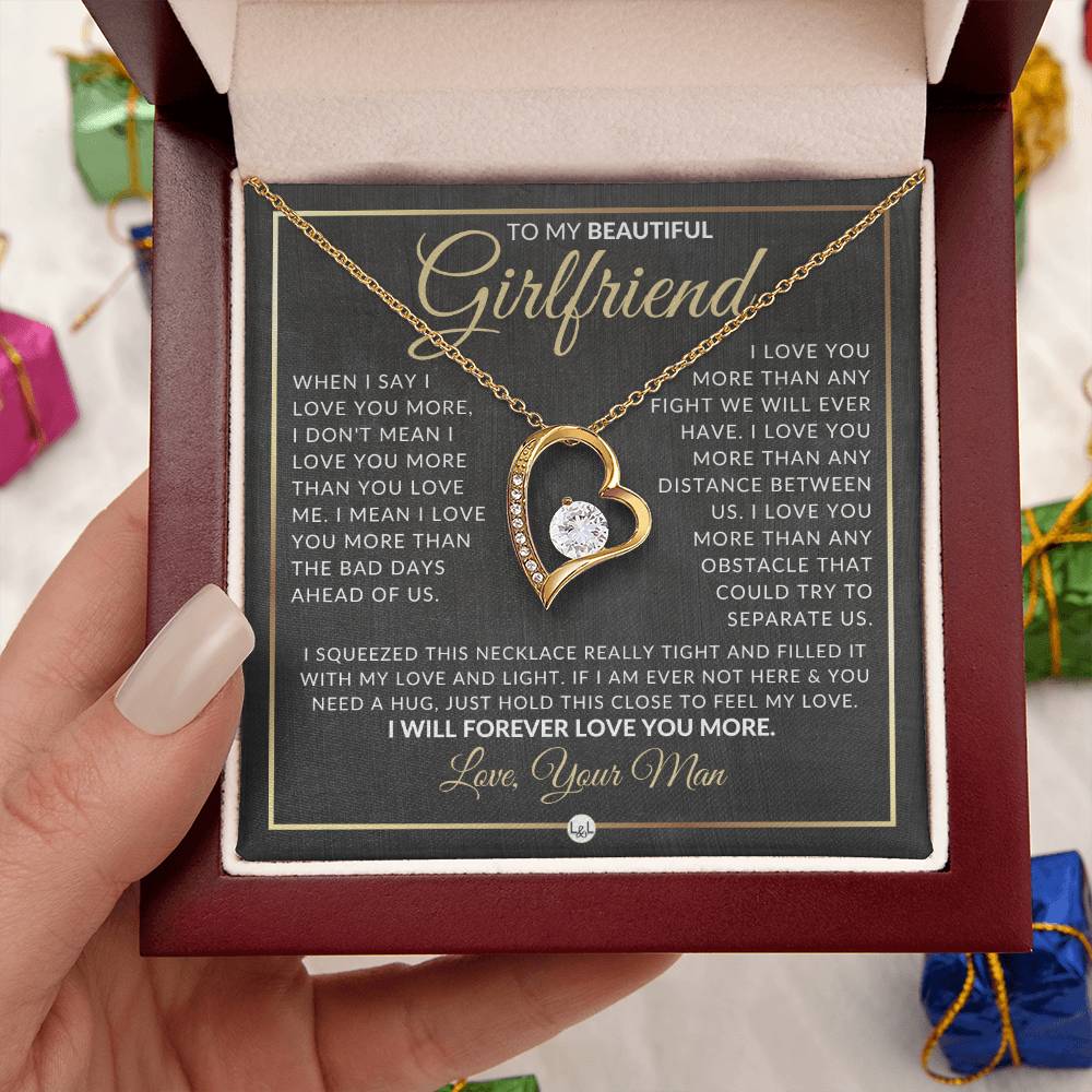Surprise Gift For My Girlfriend - Open Heart Pendant Necklace - Romantic Christmas, Valentine's Day, Birthday or Anniversary Present with Personalized Message - Liliana and Liam