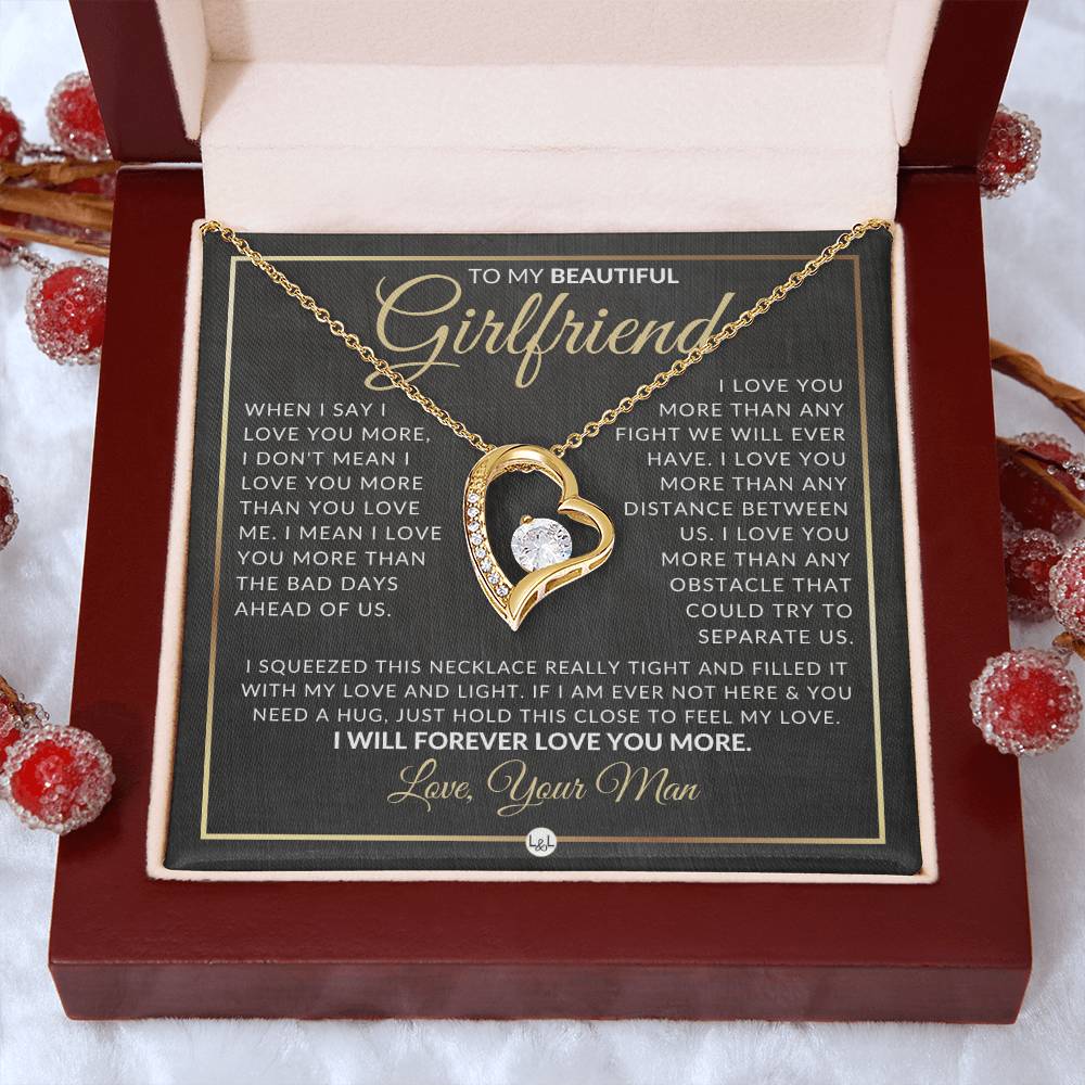 Surprise Gift For My Girlfriend - Open Heart Pendant Necklace - Romantic Christmas, Valentine's Day, Birthday or Anniversary Present with Personalized Message - Liliana and Liam
