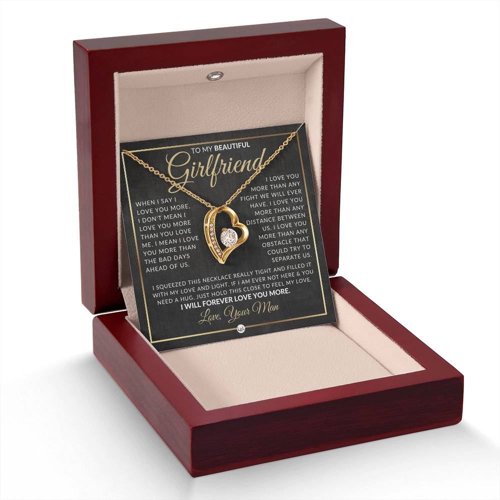 Surprise Gift For My Girlfriend - Open Heart Pendant Necklace - Romantic Christmas, Valentine's Day, Birthday or Anniversary Present with Personalized Message - Liliana and Liam