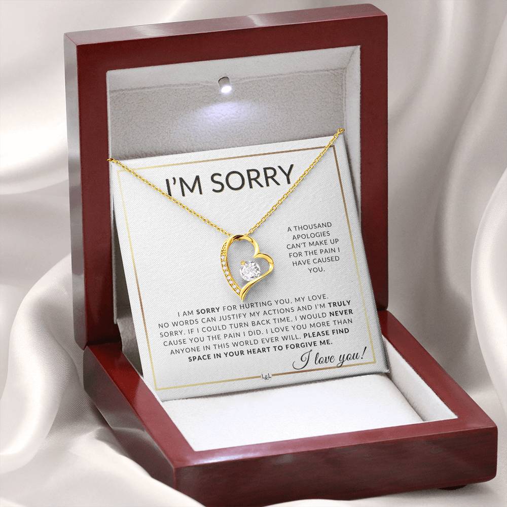 I Am Sorry Gift For Her - Sorry For Hurting You - Apology Gift For Wife, Fiancée, or Girlfriend - Beautiful Women's Open Heart Pendant Necklace + Heartfelt Message - Liliana and Liam