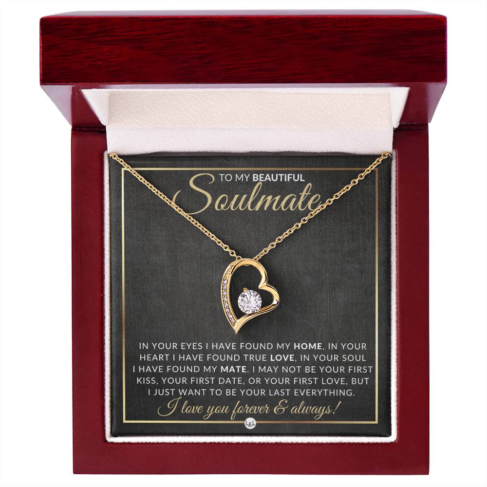 Unique Gift For Soulmate - Open Heart Pendant Necklace + Keepsake Message Card - Sentimental and Romantic Christmas, Valentine's Day, Birthday or Anniversary Present - Liliana and Liam