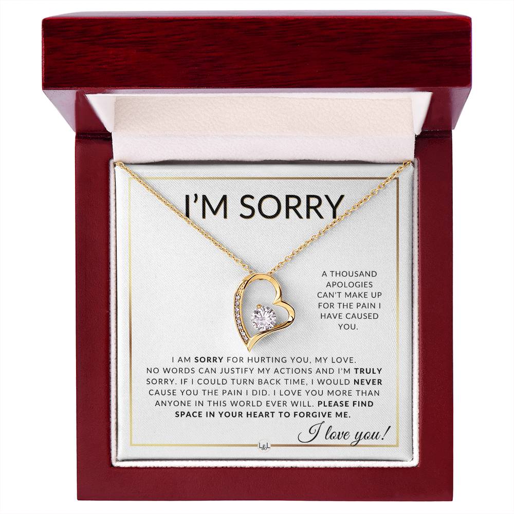 I Am Sorry Gift For Her - Sorry For Hurting You - Apology Gift For Wife, Fiancée, or Girlfriend - Beautiful Women's Open Heart Pendant Necklace + Heartfelt Message - Liliana and Liam