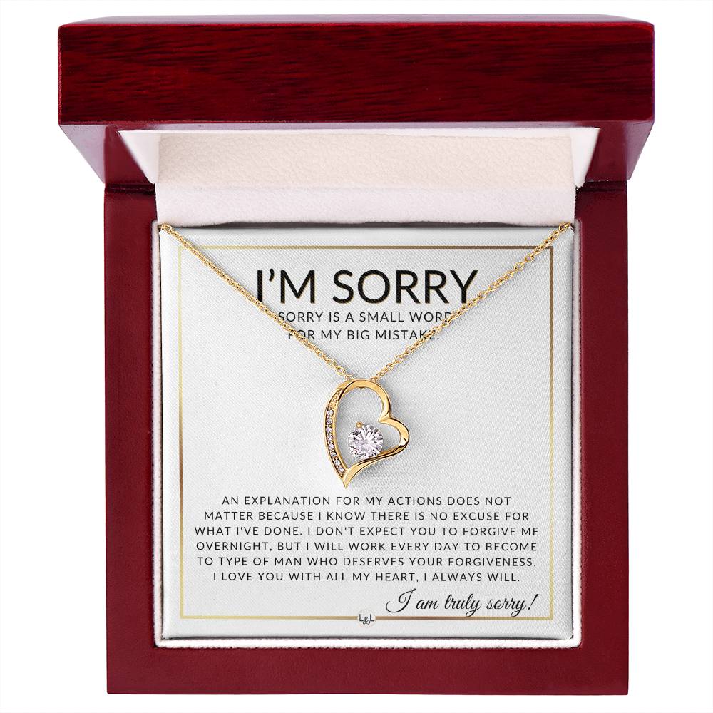 I Am Sorry Gift For Her - No Excuses - Apology Gift For Wife, Fiancée, or Girlfriend - Beautiful Women's Open Heart Pendant Necklace + Heartfelt Message - Liliana and Liam