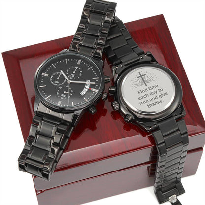 Christian Engraved Watch - Give Thanks - Great Gift For Christmas, Birthday, Confirmation, or A Baptism - Liliana and Liam