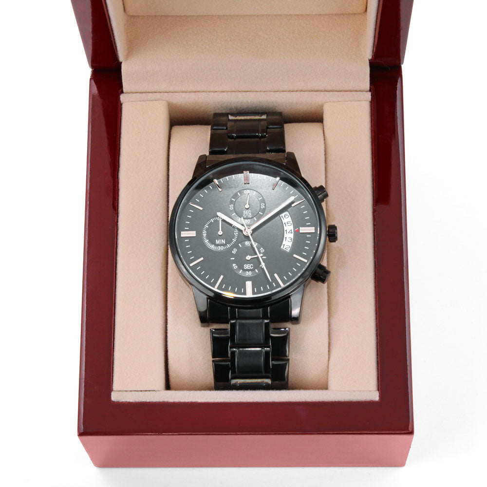 Gift For Grandpa - The Man. The Myth. The Legend. - Engraved Black Chronograph Men's Watch + Watch Box - Perfect Birthday Present or Christmas Gift For Him