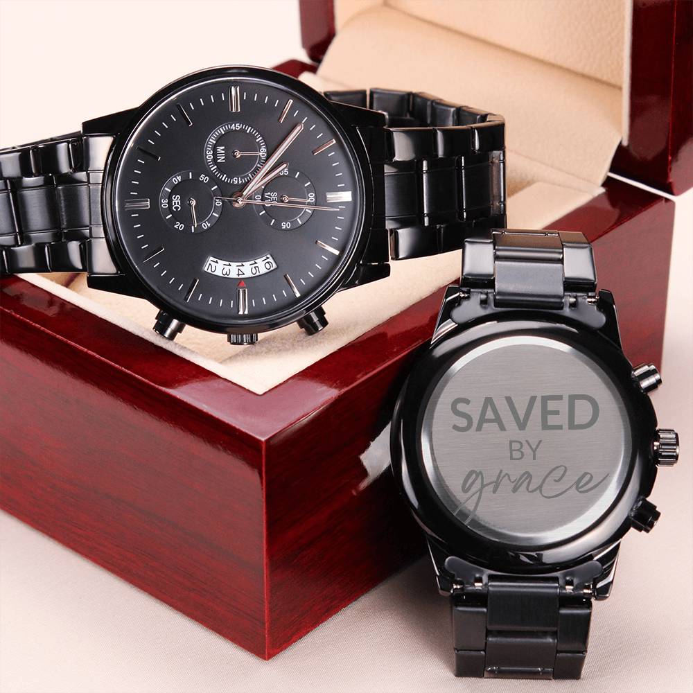 Christian Engraved Watch - Saved By Grace - Great Gift For Christmas, Birthday, Confirmation, or A Baptism