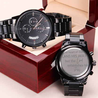 Christian Engraved Watch - Proverbs 16:9 - Great Gift For Christmas, Birthday, Confirmation, or A Baptism
