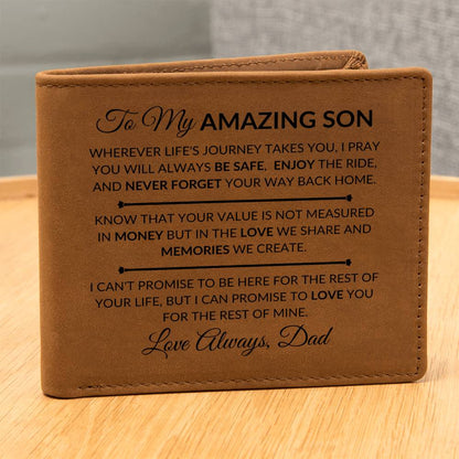 Never Forget Your Way Home - Custom Bi-fold Leather Wallet - Gift For Son From Dad - Liliana and Liam