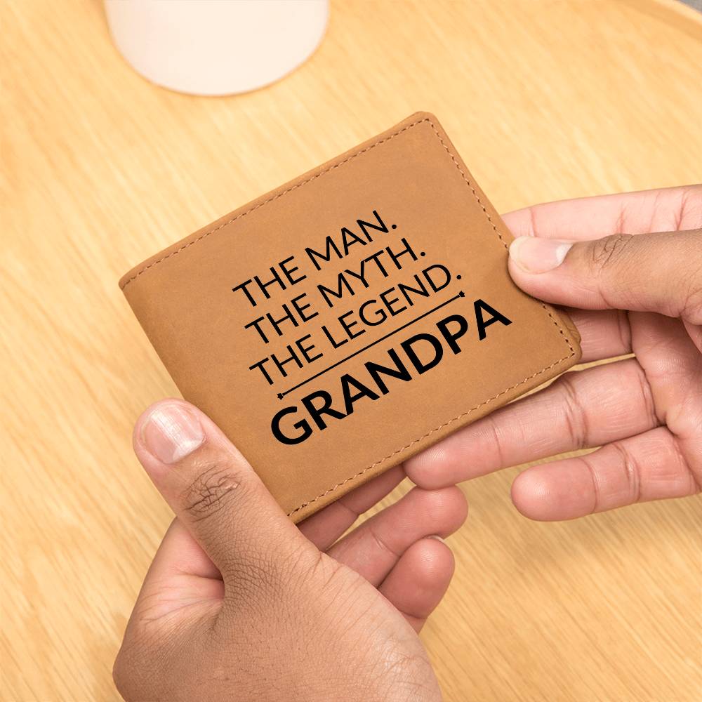 Gift For Grandpa - The Man. The Myth. The Legend. - Men's Custom Bi-fold Leather Wallet - Great Christmas Gift or Birthday Present Idea