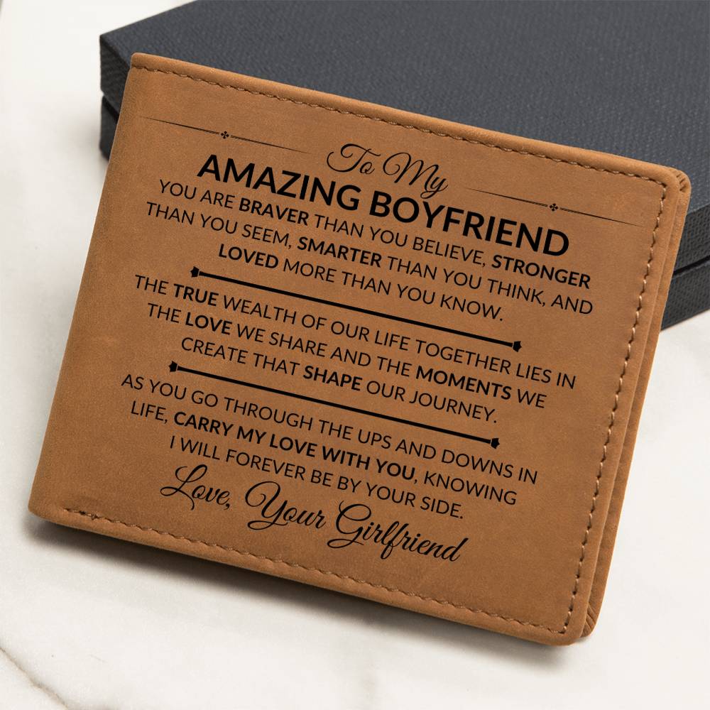 Gift For Boyfriend From Girlfriend - Carry My Love With You - Men's Custom Bi-fold Leather Wallet - Great Christmas Gift or Birthday Present Idea