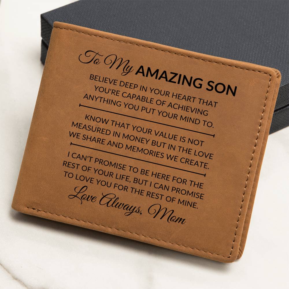 Son Gift From Mom - You Can Achieve Anything - Men's Custom Bi-fold Leather Wallet - Great Christmas Gift or Birthday Present Idea