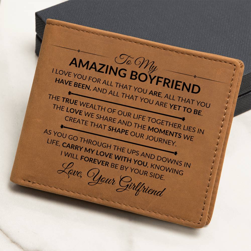 Gift For Boyfriend From Girlfriend - For All That You Are - Men's Custom Bi-fold Leather Wallet - Great Christmas Gift or Birthday Present Idea