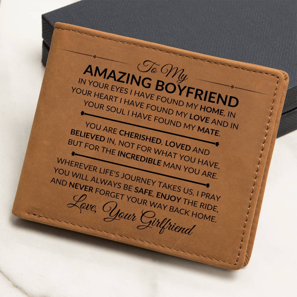 Gift For Boyfriend From Girlfriend - For An Incredible Man - Men's Custom Bi-fold Leather Wallet - Great Christmas Gift or Birthday Present Idea