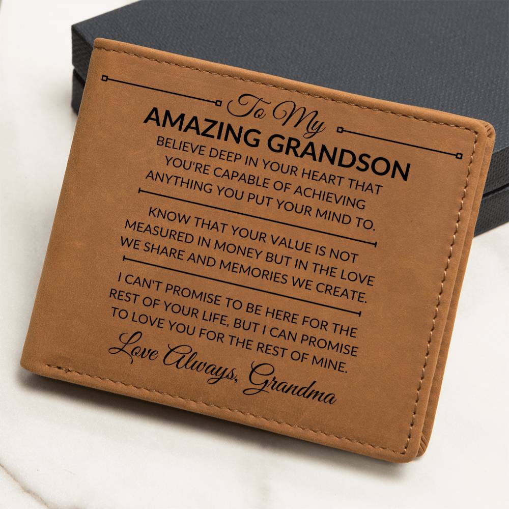 Grandson Gift From Grandma - You Can Achieve Anything - Men's Custom Bi-fold Leather Wallet - Great Christmas Gift or Birthday Present Idea