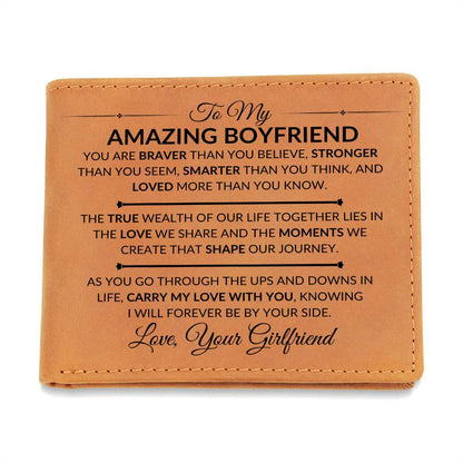 Carry My Love With You - Custom Bi-fold Leather Wallet - Gift For Boyfriend From Girlfriend - Liliana and Liam