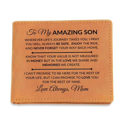 Never Forget Your Way Home - Custom Bi-fold Leather Wallet - Gift For Son From Mom - Liliana and Liam