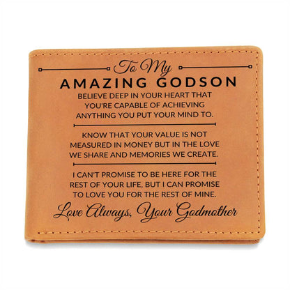 You Can Achieve Anything - Custom Bi-fold Leather Wallet - Gift For Godson From Godmother - Liliana and Liam