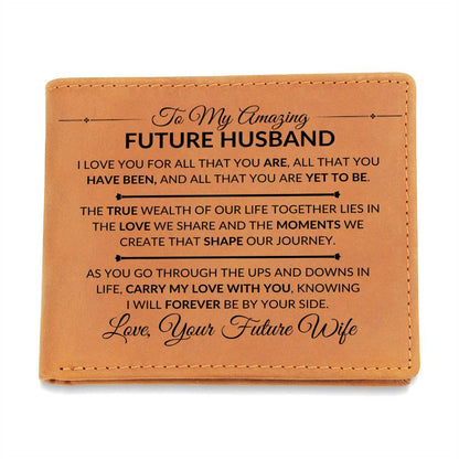 For All That You Are - Custom Bi-fold Leather Wallet - Gift For Future Husband From Future Wife - Liliana and Liam