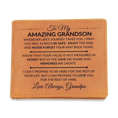 Never Forget Your Way Home - Custom Bi-fold Leather Wallet - Gift For Grandson From Grandpa - Liliana and Liam