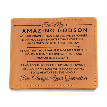 Carry My Love With You - Custom Bi-fold Leather Wallet - Gift For Godson From Godmother - Liliana and Liam
