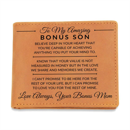 You Can Achieve Anything - Custom Bi-fold Leather Wallet - Gift For Bonus Son From Bonus Mom - Liliana and Liam