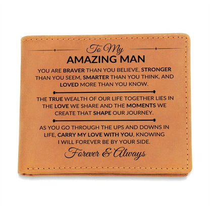 Carry My Love With You - Custom Bi-fold Leather Wallet - Gift For My Man - Liliana and Liam