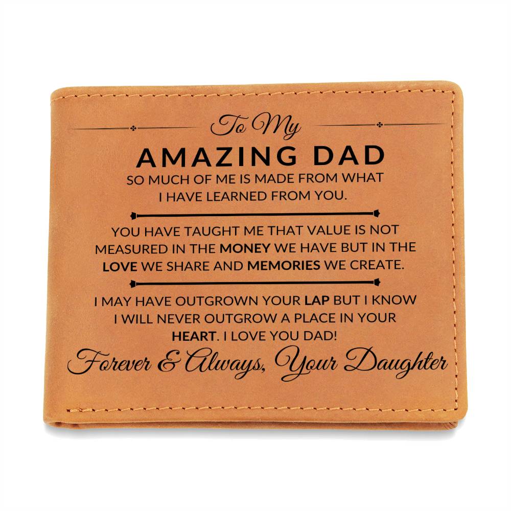 Dad Gift From Daughter - A Place In Your Heart - Men's Custom Bi-fold Leather Wallet - Great Christmas Gift or Birthday Present Idea