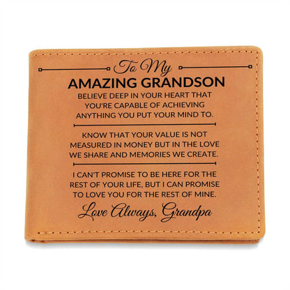 You Can Achieve Anything - Men's Custom Bi - fold Leather Wallet - Grandson Gift From Grandpa - Liliana and Liam