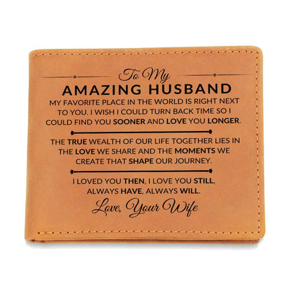 Always Have, Always Will - Custom Bi-fold Leather Wallet - Gift For My Husband From Wife - Liliana and Liam