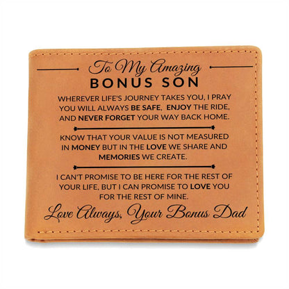 Never Forget Your Way Home - Custom Bi-fold Leather Wallet - Gift For Bonus Son From Bonus Dad - Liliana and Liam