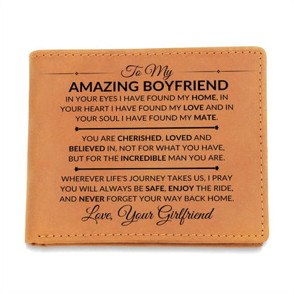 For An Incredible Man - Custom Bi-fold Leather Wallet - Gift For Boyfriend From Girlfriend - Liliana and Liam