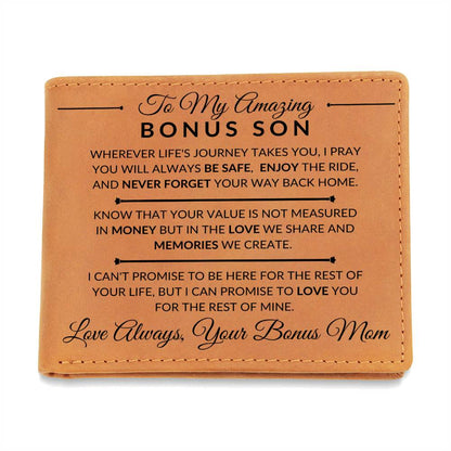 Never Forget Your Way Home - Custom Bi-fold Leather Wallet - Gift For Bonus Son From Bonus Mom - Liliana and Liam