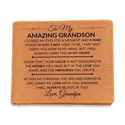 I Closed My Eyes - Custom Bi-fold Leather Wallet - Gift For Grandson From Grandpa - Liliana and Liam