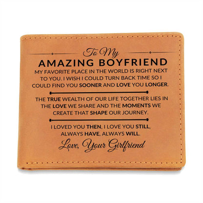 Always Have, Always Will - Custom Bi-fold Leather Wallet - Gift For Boyfriend From Girlfriend - Liliana and Liam