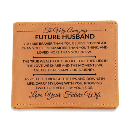 Carry My Love With You - Custom Bi-fold Leather Wallet - Gift For Future Husband From Future Wife - Liliana and Liam
