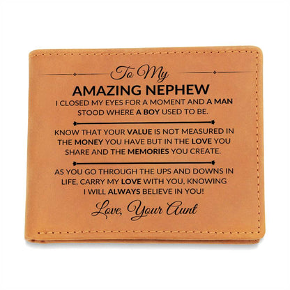 I Closed My Eyes - Custom Bi-fold Leather Wallet - Gift For Nephew From Aunt - Liliana and Liam