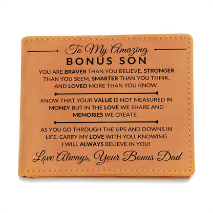 Carry My Love With You - Custom Bi-fold Leather Wallet - Gift For My Bonus Son From His Bonus Mom - Liliana and Liam
