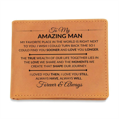 Always Have, Always Will - Custom Bi-fold Leather Wallet - Gift For My Man - Liliana and Liam
