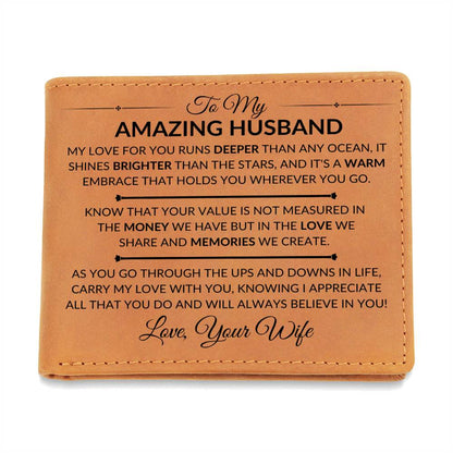 In Love And Memories - Custom Bi-fold Leather Wallet - Gift For Husband From Wife - Liliana and Liam