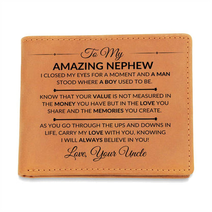 I Closed My Eyes - Custom Bi-fold Leather Wallet - Gift For Nephew From Uncle - Liliana and Liam