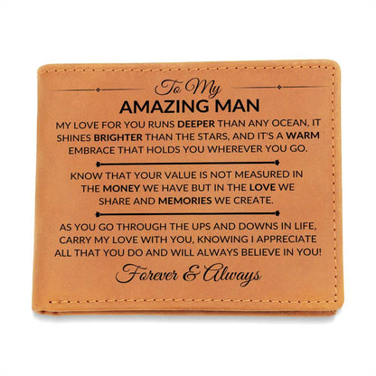 In Love And Memories - Custom Bi-fold Leather Wallet - Gift For My Man - Liliana and Liam