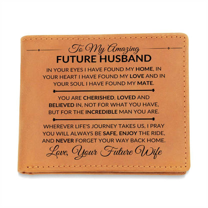 For An Incredible Man - Custom Bi-fold Leather Wallet - Gift For Future Husband From Future Wife - Liliana and Liam