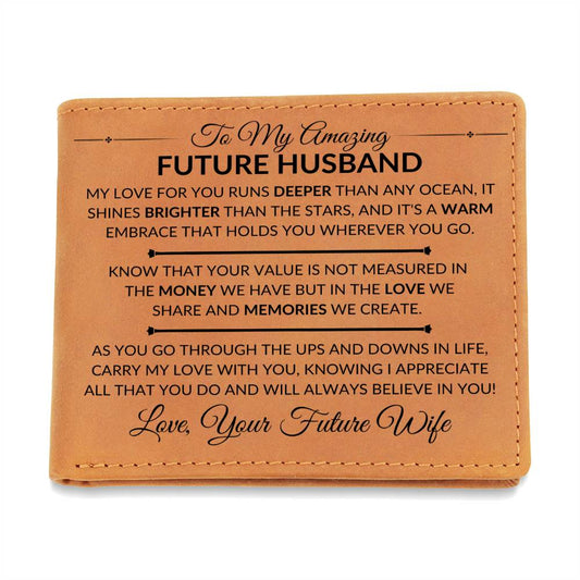 Gift For Future Husband, Fiance, From Future Wife - In Love And Memories - Men's Custom Bi-fold Leather Wallet - Great Christmas Gift or Birthday Present Idea