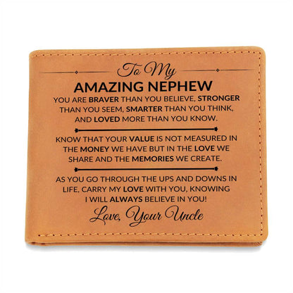 Carry My Love With You - Custom Bi-fold Leather Wallet - Gift For Nephew From Uncle - Liliana and Liam